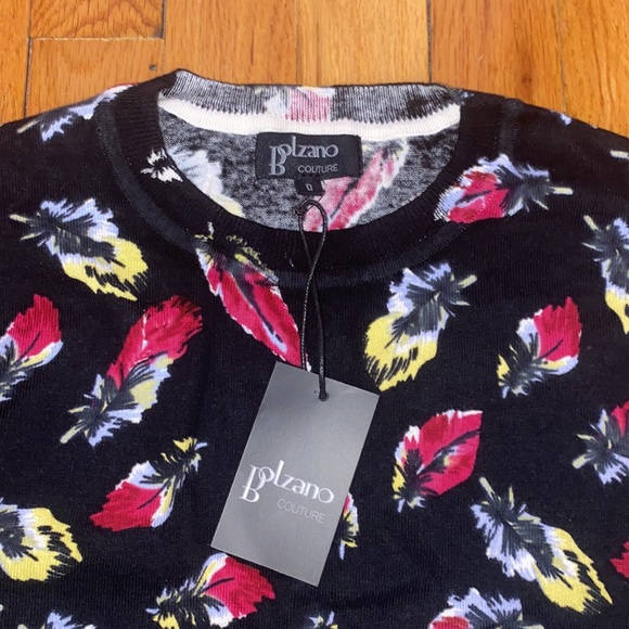 Bolzano Couture Feather Print Crew Neck Sweater Size 0 NWT - Picture 2 of 3